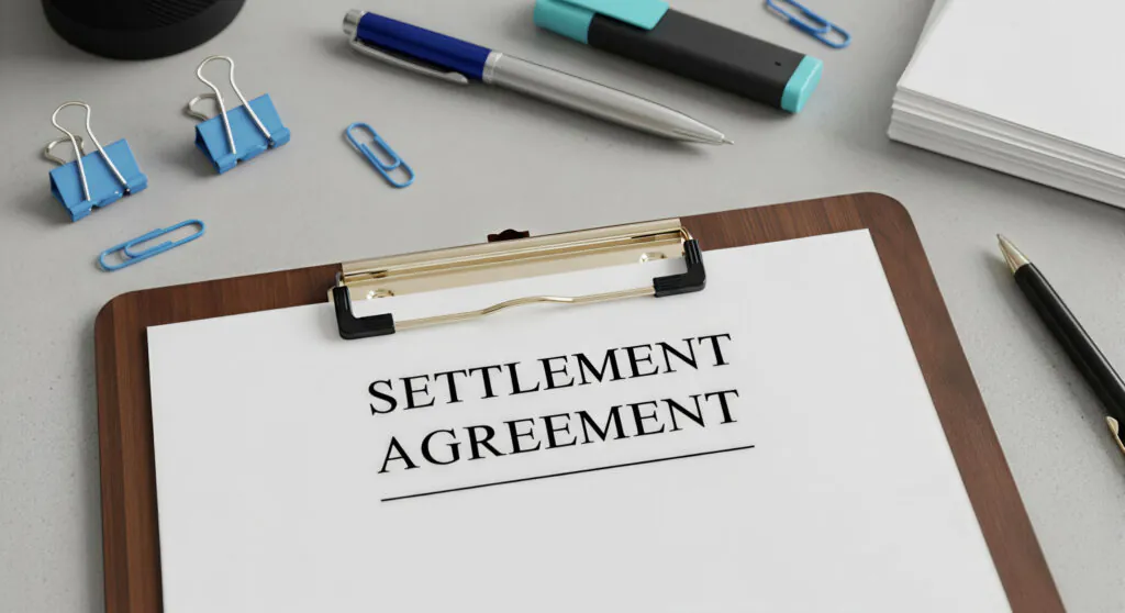 settlement agreement document on an office desk