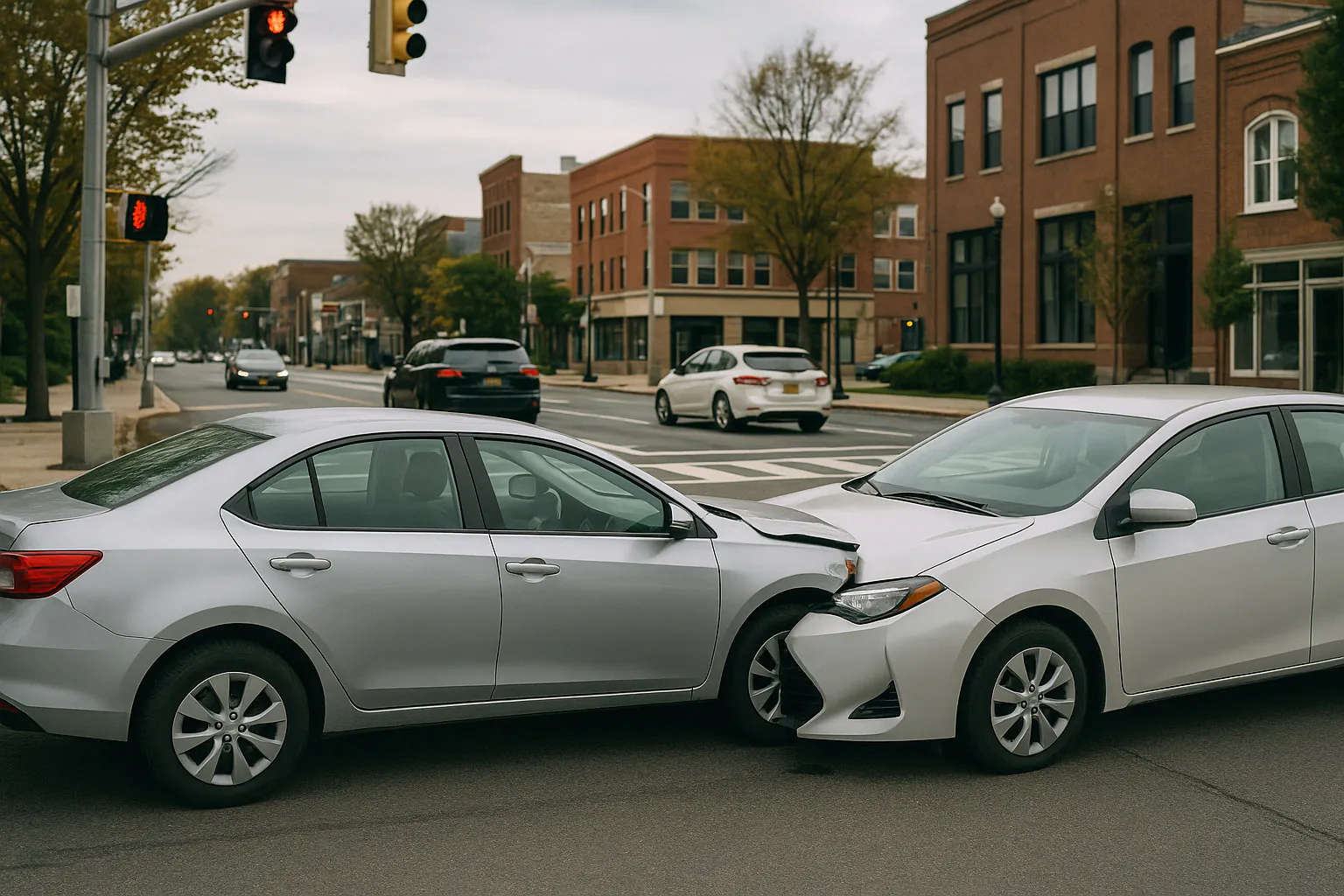 Vehicles at an intersection after a minor collision in New Jersey